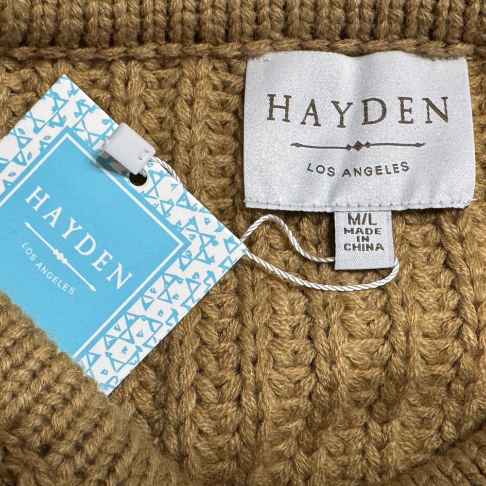 NWT Hayden Tan Fringe Sleeve Chunky Knit Sweater -M/L - Picture 9 of 10